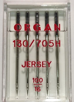 Иглы швейные для вязаных и трикотажных тканей ORGAN Jersey №100 пластиковый бокс 5 штук для бытовых швейных машин (6986)