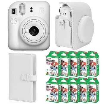 Подарочный набор Fujifilm Instax Mini 12 Cray White: Камера + Чехол + Фотоальбом на 108 фото + Фотопленка 100 шт + Подарочная упаковка