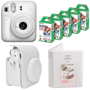 Подарочный набор Fujifilm Instax Mini 12 Cray White: Камера + Чехол + Фотоальбом на 64 фото + Фотопленка 50 шт + Подарочная упаковка