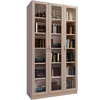 Книжкова шафа зі склом 3-дверна 2100Х1200Х320 мм. дуб молочний