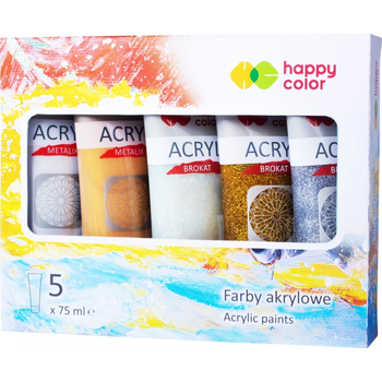 Zestaw farb akrylowych Happy Color Mix Brokat i Metalik 5 kolorów x 75 ml (5902979014215)