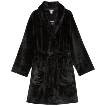 Плюшевый халат Victoria’s Secret Short Cozy Robe Black XS/S Черный