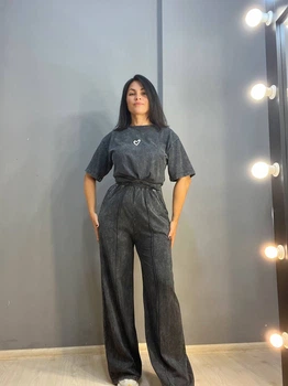 Женский костюм Coast Moda 4232 вареный тай-дай брюки палаццо с футболкой оверсайз сердце S графит