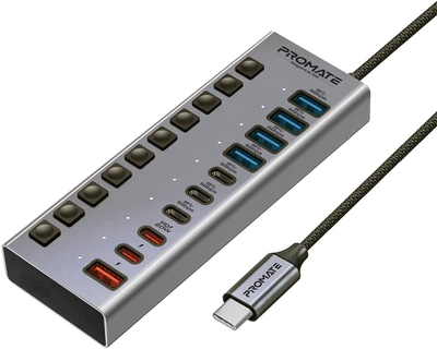 USB-C хаб 10-в-1 Promate Gegahub-5G Grey (gegahub-5g)