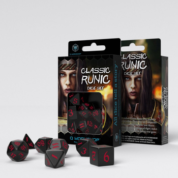 Zestaw kości Q-Workshop Classic Runic Dice Kit Klasyczny Runiczny 7 elementów Czarno-czerwone (5907699494279)