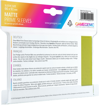 Набір кишень для карт Gamegenic Matte Prime CCG Sleeves 6.6 x 9.1 см 100 шт Лаймові (4251715402511)