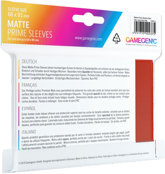 Набір кишень для карт Gamegenic Matte Prime CCG Sleeves 6.6 x 9.1 см 100 шт Червоні (4251715402375)