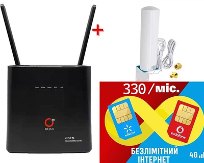 Cтационарный 4G роутер WI-FI 3G/4G LTE OLAX AX9 PRO 4000 мАч + Внешняя уличная всенаправленная 3G/4G LTE антенна 2х12 dBi 700-2700 MHz MIMO + Подарок - 1 месяц бесплатного безлимитного интернета