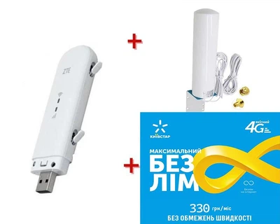 Мобильный 4G модем/роутер USB WI-FI 3G/4G LTE ZTE MF79U + Внешняя уличная всенаправленная 3G/4G LTE антенна 2х12 dBi 700-2700 MHz MIMO + Подарок - симкарта для интернета Киевстар