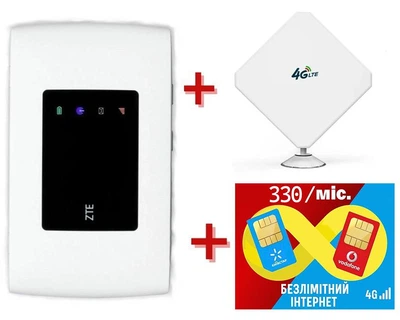 Мобильный 4G модем/роутер USB WI-FI 3G/4G LTE ZTE MF 920 + Внешняя панельная всенаправленная 3G/4G LTE антенна 2х9 dBi 700-2700 MHz MIMO + Подарок - 1 месяц бесплатного безлимитного интернета