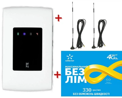 Мобильный 4G модем/роутер USB WI-FI 3G/4G LTE ZTE MF 920 + 2 Внешние выносные всенаправленные 3G/4G LTE антенны (36см) 7 dBi 700-2700 MHz с магнитной основой + Подарок - симкарта для интернета Киевстар