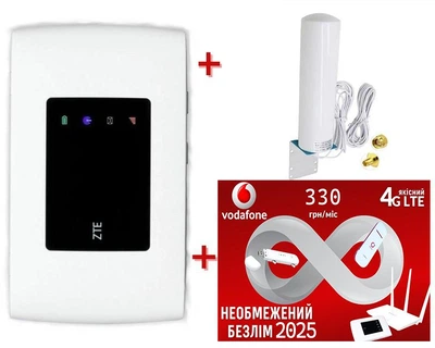 Мобильный 4G модем/роутер USB WI-FI 3G/4G LTE ZTE MF 920 + Внешняя уличная всенаправленная 3G/4G LTE антенна 2х12 dBi 700-2700 MHz MIMO + Подарок - симкарта для интернета Vodafone