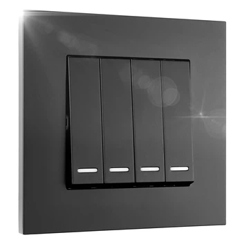 Вимикач 4-клавішний з підсвіткою та рамкою чорний матовий колір BRS