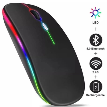 Беспроводная RGB мышь PANTXIKE с Bluetooth 5.0, 1600 DPI и встроенным аккумулятором (черный)