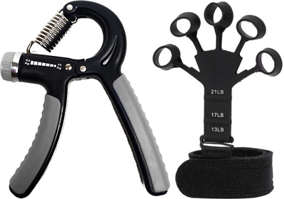 Набір Еспандер кистьовий EasyFit Hand Grip 10-40 кг для рук з регульованим навантаженням на руки пружинний ручний тренажер EF-1900-Gr Сірий (56002133) + Тренажер-еспандер для пальців рук і кисті EasyFit Spiderweb EF-1901 Чорний (56103001)