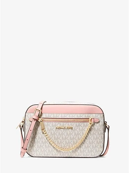 Женская сумка Michael Kors Jet Set Large Logo Crossbody Bag (ваниль с розовым)