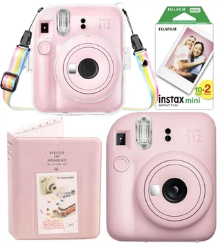 Набор Fujifilm INSTAX Mini 12 Blossom Pink розовая фотокамера мгновенной печати / картриджи / фотобумага 20 фото / чехол прозрачный / альбом 64 фото / подарочная упаковка