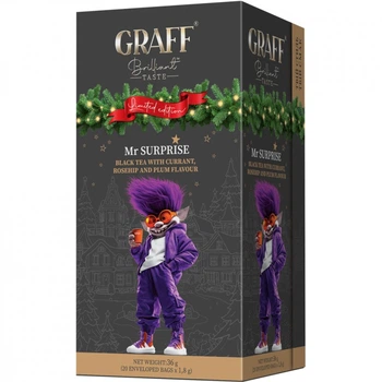 Чай Graff Mr Surprise Чорний байховий зі смородиною, шипшиною та ароматом сливи 20 саше по 1.8 г (4820279611556) (236516)
