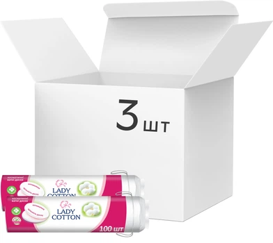 Упаковка ватних дисків Lady Cotton 3 пачки по 100 шт (4744246013191)