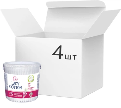 Упаковка ватних паличок Lady Cotton 4 пачки по 200 шт (4823071607604)