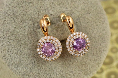 Сережки Xuping Jewelry Мрія із фіолетовим каменем 1,9 см золотисті