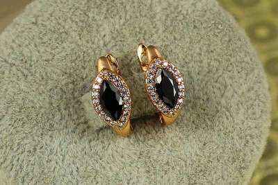 Сережки Xuping Jewelry маркіз з чорним каменем в обідку 1,5 см золотисті