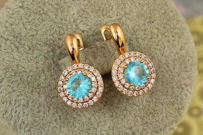 Серьги Xuping Jewelry Мечта с голубым камнем 1,9 см золотистые
