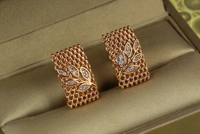 Серьги Xuping Jewelry Сеточка с листиками 1,8 см золотистые