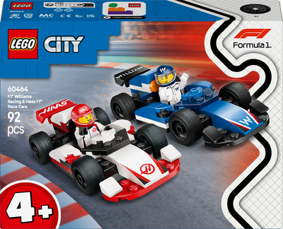 Конструктор LEGO City Автомобили для гонок F1 команд Williams Racing и Haas F1 92 детали (60464)