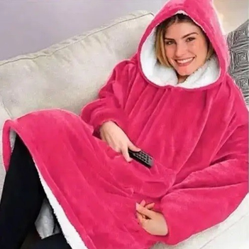 Толстовка двостороння халат з капюшоном і рукавами флісовий Huggle Hoodie Blanket 3-в-1 Унісекс Рожевий One Size (D-2019091997)