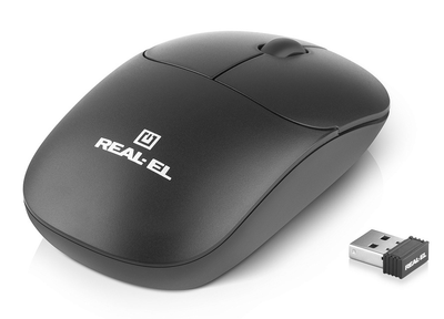 Мышка REAL-EL RM-313W, беспроводная, бесшумные кнопки, черная