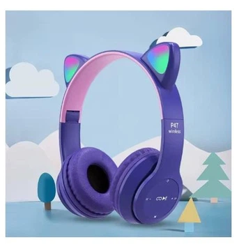 Бездротові дитячі навушники з котячими вушками та підсвіткою Cat Ear P47M Фіолетові
