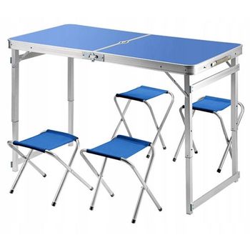 Розкладний стіл посилений туристична валіза набір з 4 стільцями Folding Table для пікніка риболовлі дачі та кемпінгу 120х60 см Синій
