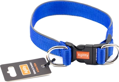 Ошейник Agility нейлон со светоотражающим кантом и пластиковой пряжкой двойной 25 мм, 430-470 мм Синий (4823101316902)