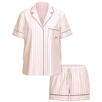 Сатиновая пижама Victoria's Secret Satin Short Pajama Set Pink Striped L Розовая в полоску