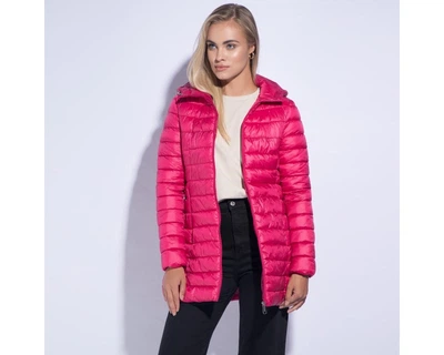 Довга жіноча стьобана куртка з капюшоном рожевий 95_9N_100_P_XL, XL