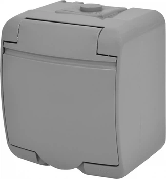 Розетка с заземлением наружная с крышкой IP54 серая [4668070] RHE-1s-SR ETI