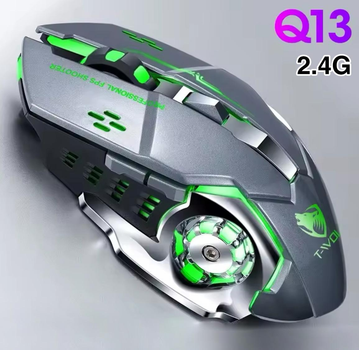 Беспроводная игровая компьютерная мышь T-Wolf Q13 (SINGLE MODE) с USB приемником 2.4G и подсветкой, 600 мАч, серая "G" (94901356)