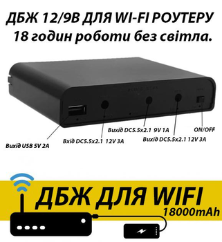 UPS для роутера WI-Fi 12V / 9V (18 часов автономной работы) источник бесперебойного питания ИБП (Backup Battery SL6-3000) повербанк