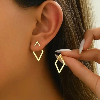 Сережки-пусети Ромб 2,2*1,2см золотисті