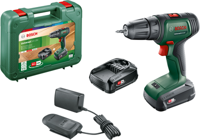 Дриль-шурупокрут акумуляторний Bosch UniversalDrill 18V + два акумулятори PBA 18V 1.5 А⋅год W-A + зарядний пристрій AL 1810 CV + кейс (06039D4002)