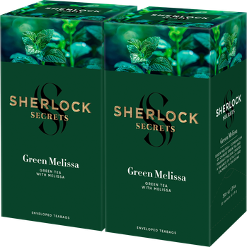 Упаковка зеленого чая Sherlock Secrets Green Melissa с мелиссой 2 пачки по 1.8 г х 22 саше (2300000012903)