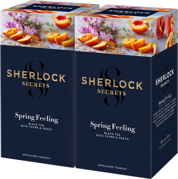 Упаковка чорного чаю Sherlock Secrets Spring Feeling з чебрецем та персиком 2 пачки по 1.8 г х 22 саше (2300000012927)
