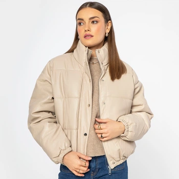 Жіноча куртка-пуховик з екошкіри світло-бежевий 95_9D_100_9_2XL, XXL