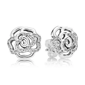 Серебряные серьги-пусеты "Сияющая роза" 290575CZ1