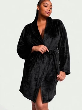 Халат Victoria's Secret флісовий чорний плюшевий лого Short Cozy Robe XS/S