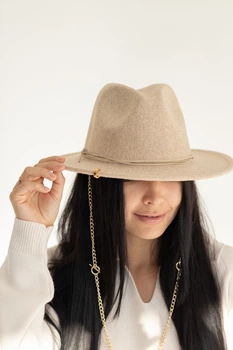 Шляпа федора из шерсти D.Hats с цепью кольца цвет бежевый