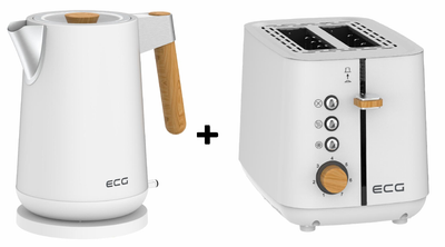 Комплект: Электрочайник ECG RK 1768 Strix Timber White + Тостер ECG ST 2768 Timber White