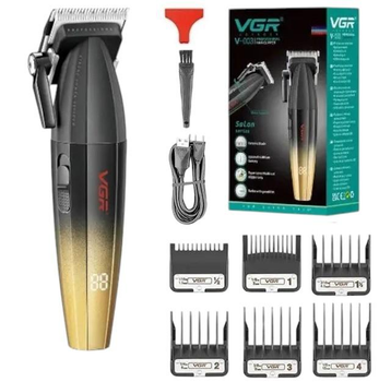 Машинка для стрижки волос аккумуляторная Professional Turbo с разными насадками VGR V-003 Золотая