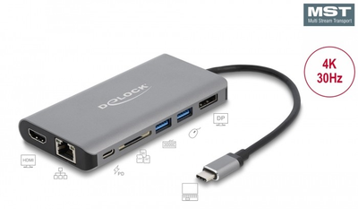 Док-станція Delock USB Type-C 87683 HDMI/RJ-45/USB/DP/SD/PD 3.0  Grey (4043619876839)